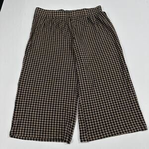 J Jill Pants Size L Brown Black Checkered Cropped Ponte Wide Leg Elastic Waist